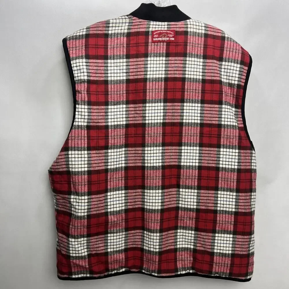 Vintage Marlboro Country Store Vest Mens Large Red Plaid Reversible Quilted 90s